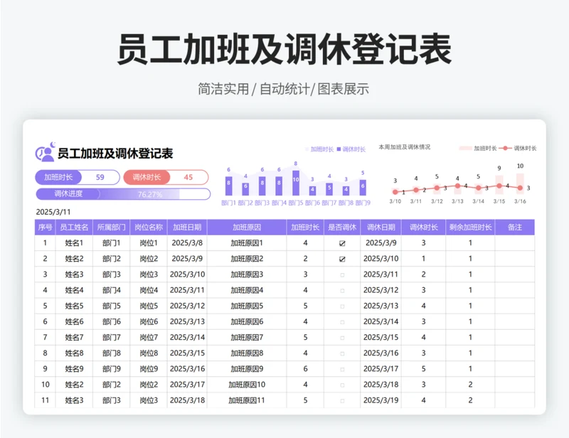 员工加班及调休登记表