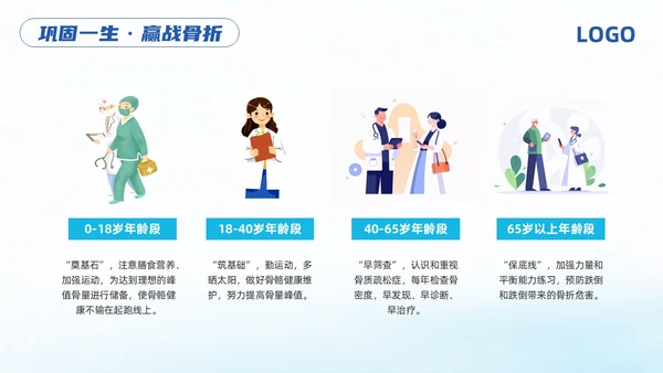 蓝色简约强肌健骨防止骨松世界骨质疏松日PPT模板宣传PPT动
