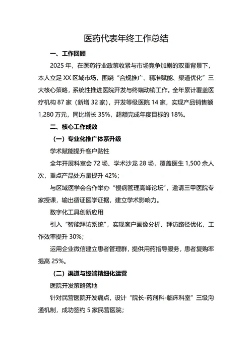 医药代表年终工作总结