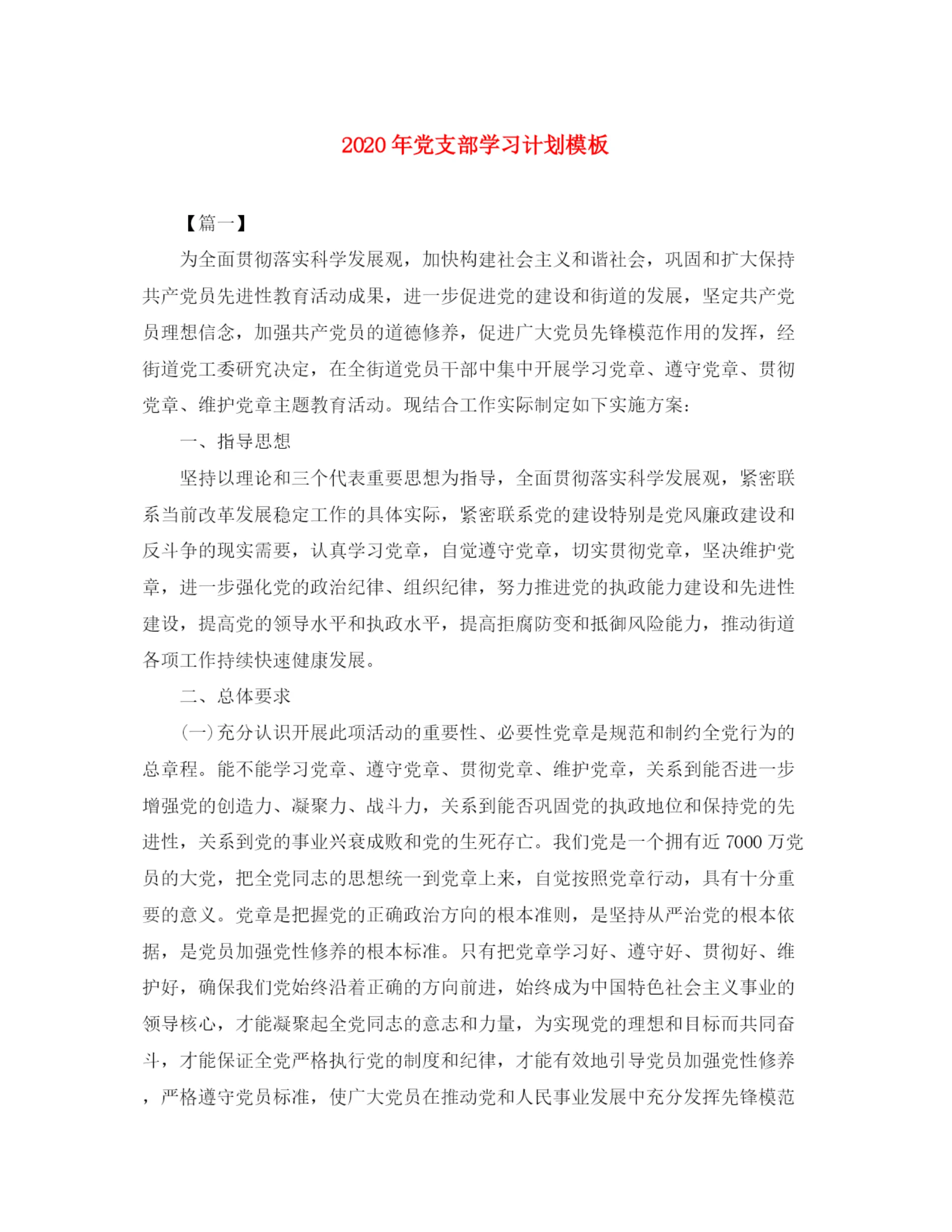 精编之年党支部学习计划模板.docx