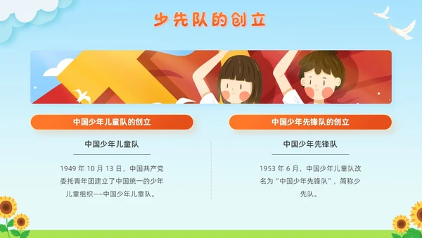 蓝色清新卡通校园学生光荣啊少先队员竞选主题班会PPT建队日