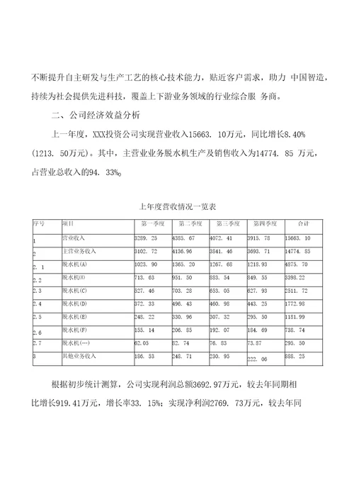 脱水机项目可行性研究报告参考范文