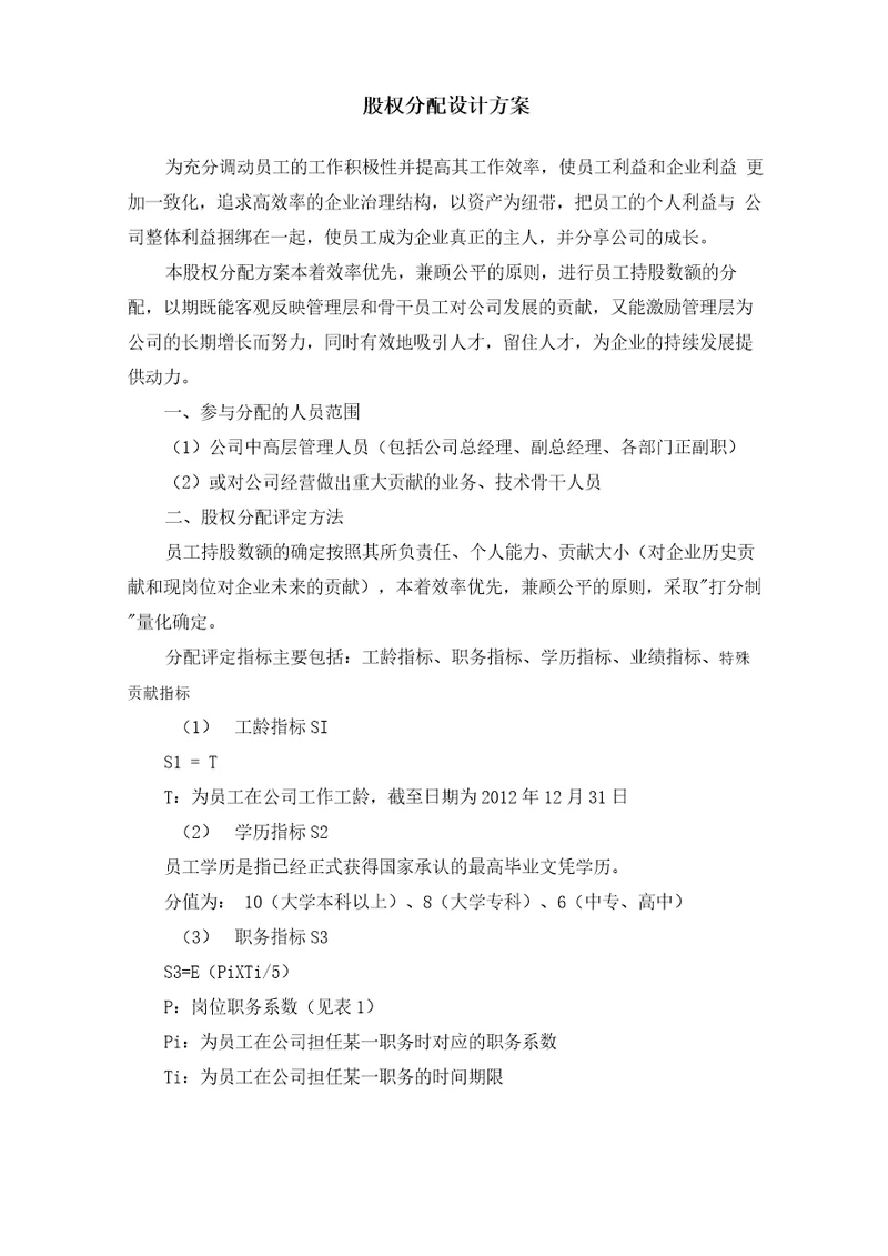 公司股权分配方案