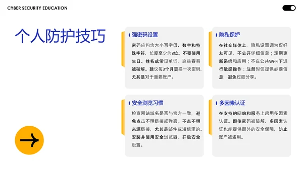 蓝黄色简约几何C4D创意网络安全教育宣传PPT模板