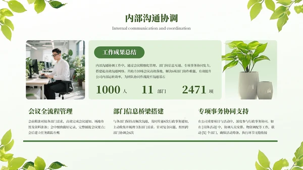 绿色绿植广告公司行政文员工作总结通用PPT模板