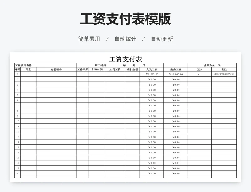工资支付表模版