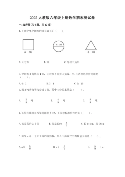 2022人教版六年级上册数学期末测试卷附完整答案【名校卷】.docx