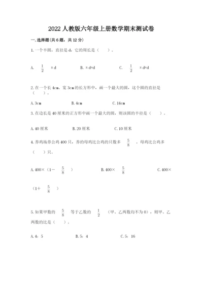 2022人教版六年级上册数学期末测试卷完整答案.docx