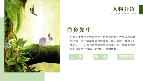 绿色实拍名著阅读分享会爱丽丝梦游仙境PPT读书分享