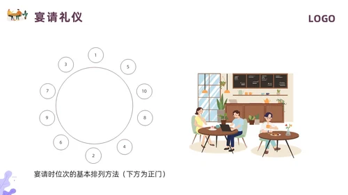 紫色插画餐饮服务礼仪培训PPT模板宣传PPT动态PPT
