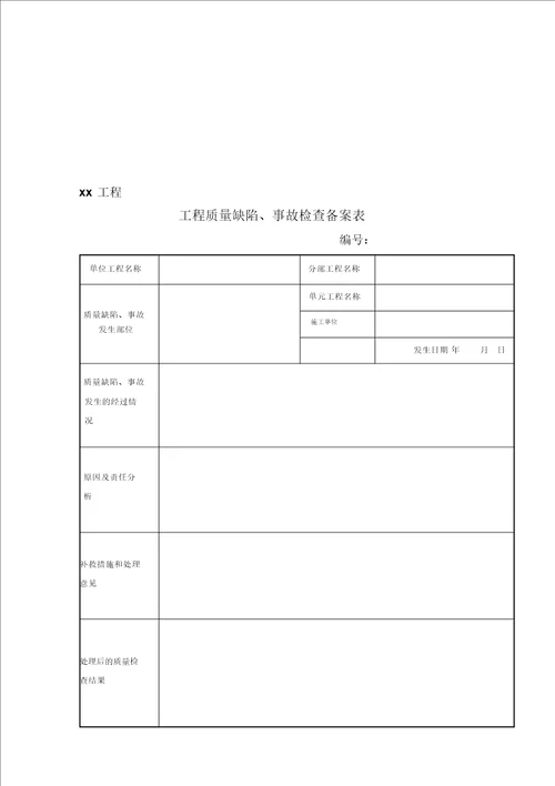 水利工程工程质量缺陷备案表