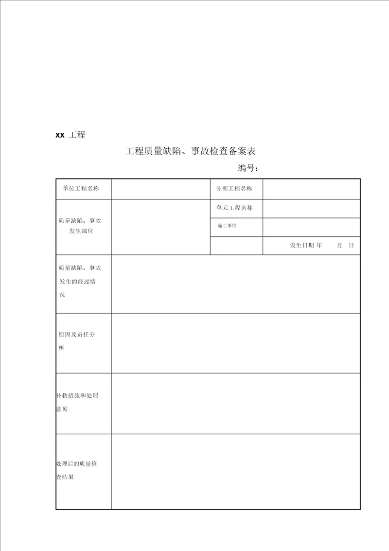 水利工程工程质量缺陷备案表