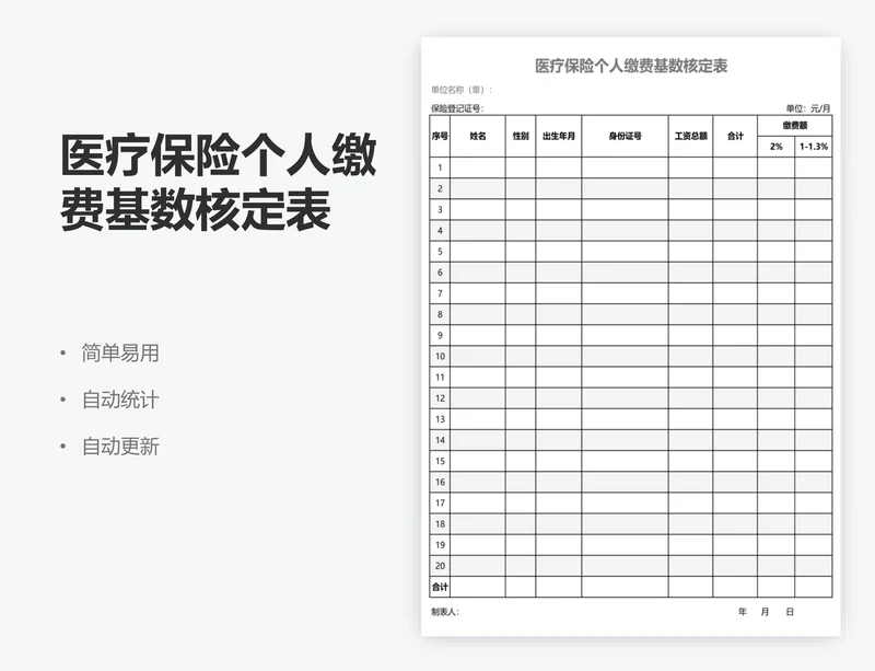 医疗保险个人缴费基数核定表