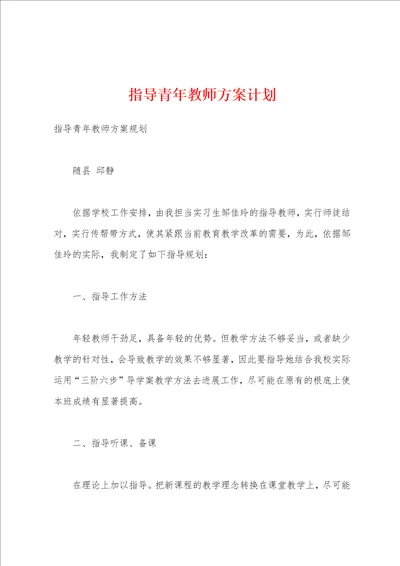 指导青年教师方案计划