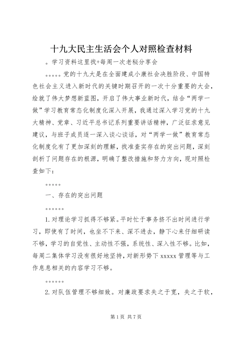 十九大民主生活会个人对照检查材料.docx