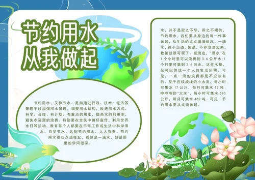 蓝色中式荷花节约用水手抄报word模板