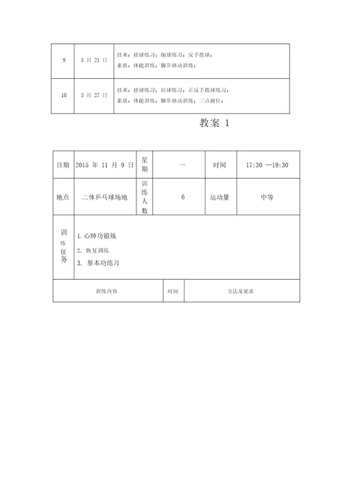 乒乓球校队全年训练计划