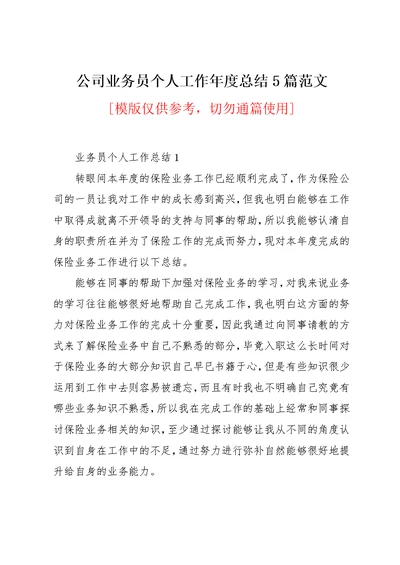 公司业务员个人工作年度总结5篇范文