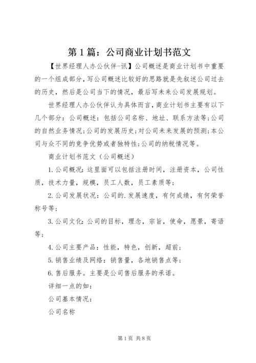 第1篇：公司商业计划书范文.docx