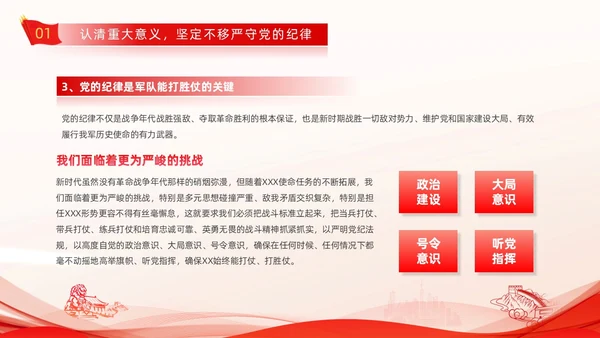 红色线条剪影党政党建党课党的纪律动态PPT建党节