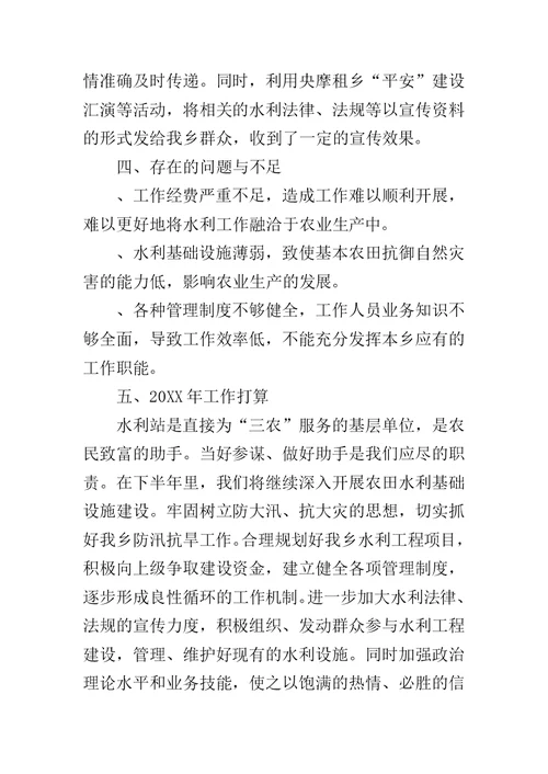 乡镇上半年水利站工作总结范文