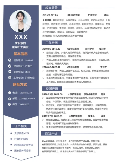 医学护士专业求职简历