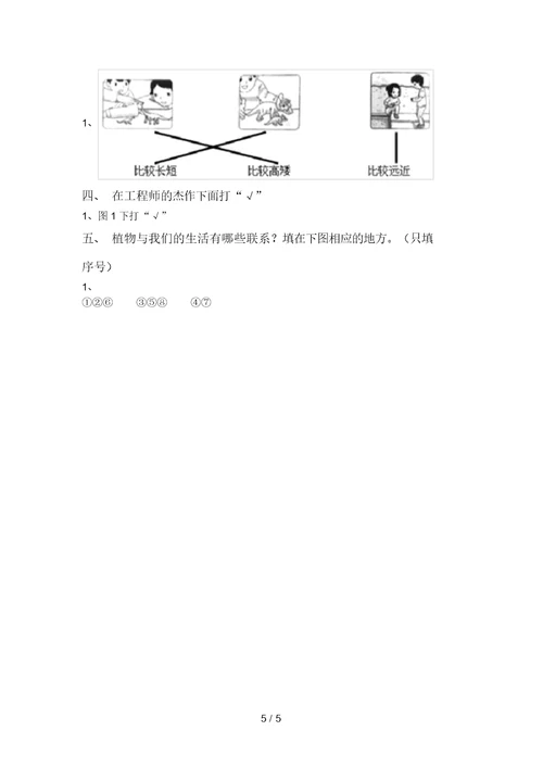 2021年苏教版一年级科学上册期末模拟考试加答案