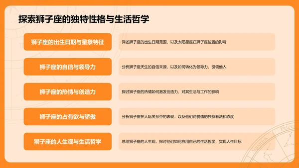 橙色3D风十二星座之狮子座PPT模板