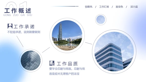 蓝色弥散风工作汇报通用PPT模板