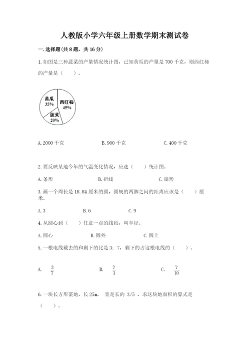 人教版小学六年级上册数学期末测试卷精品（网校专用）.docx