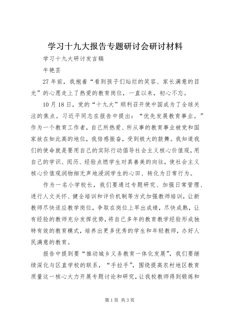 学习十九大报告专题研讨会研讨材料.docx