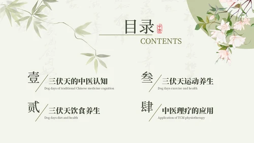 绿色清新中国风三伏天养生中医理疗知识讲座PPT模板