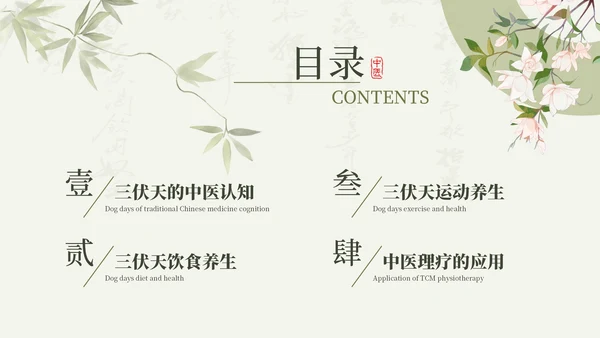 绿色清新中国风三伏天养生中医理疗知识讲座PPT模板