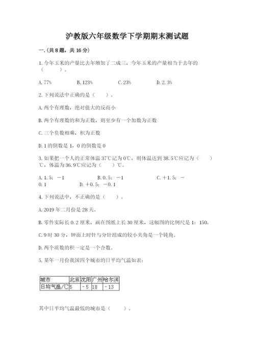 沪教版六年级数学下学期期末测试题精品【模拟题】.docx