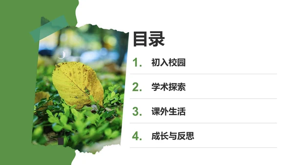 绿色剪纸风我的大学生活与成长故事PPT模板