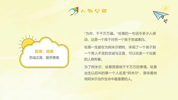 黄色插画手绘追风筝的人读书分享会读书爱好者PPT