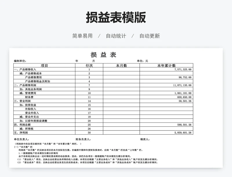 损益表模版