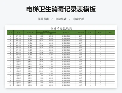 电梯卫生消毒记录表模板