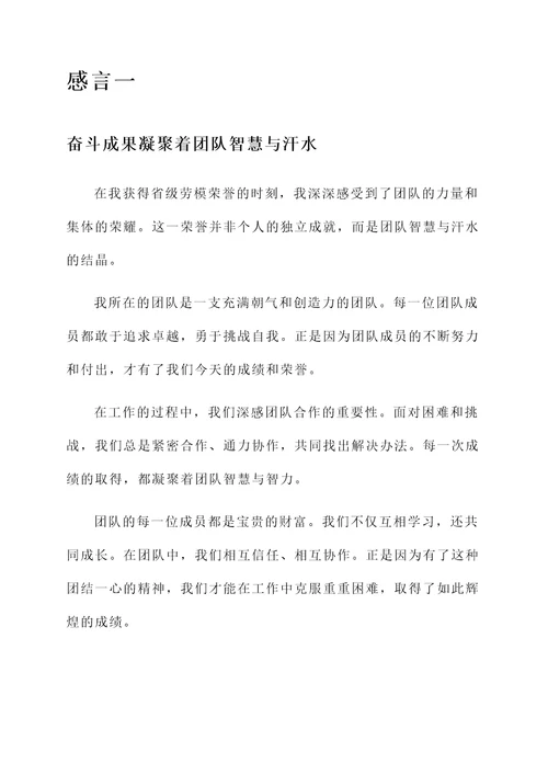 省级劳模获奖感言