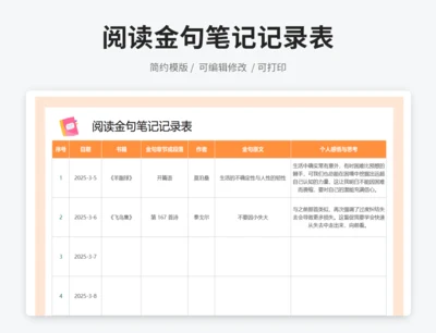 阅读金句笔记记录表