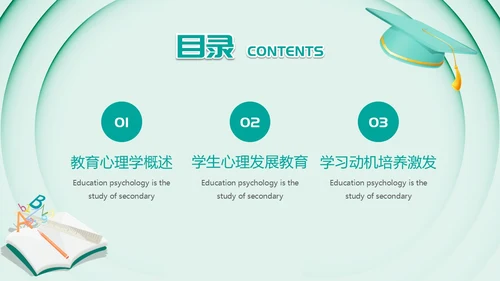 绿色卡通风教育心理学PPT模板