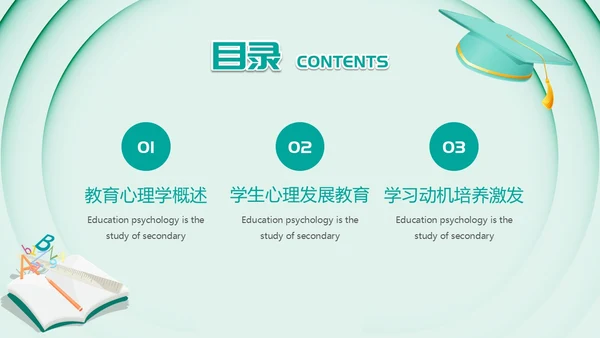 绿色卡通风教育心理学PPT模板