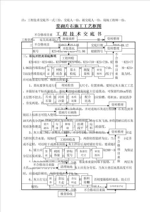 浆砌片石挡土墙施工技术交底