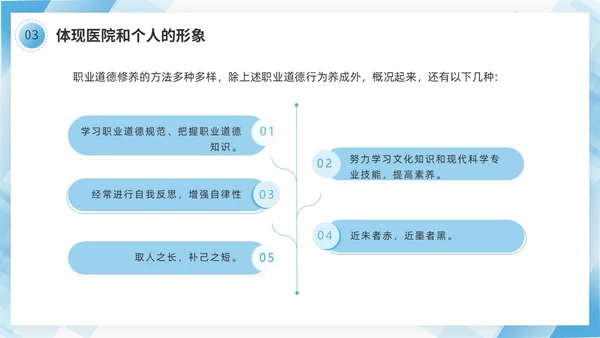 蓝色几何边框简洁医务人员职业素养培训PPT