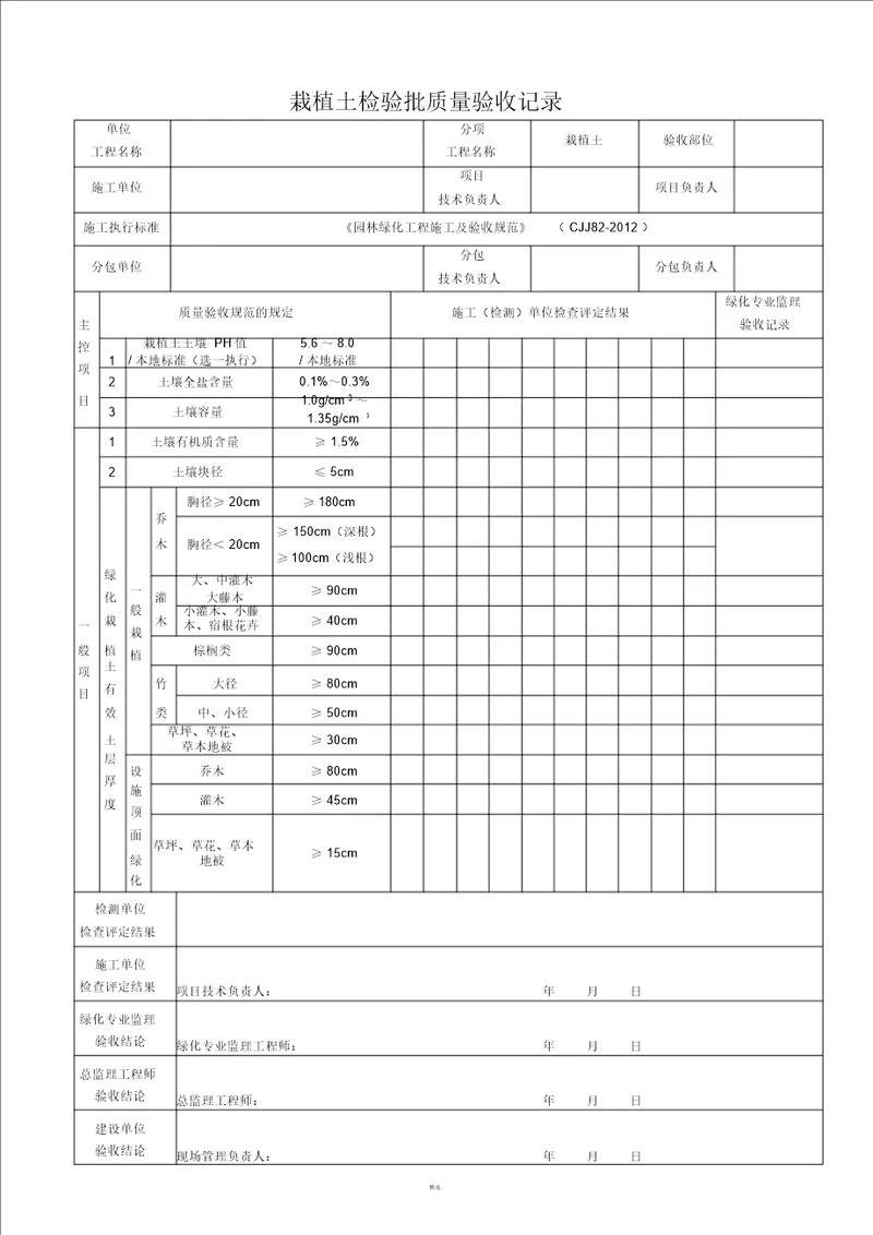 园林绿化工程施工及验收规范表格全