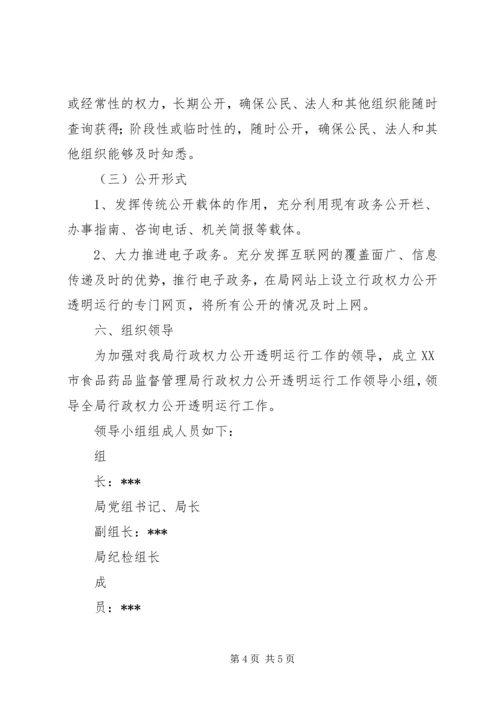 食品药品监督管理局行政权力公开透明运行实施方案 (6).docx