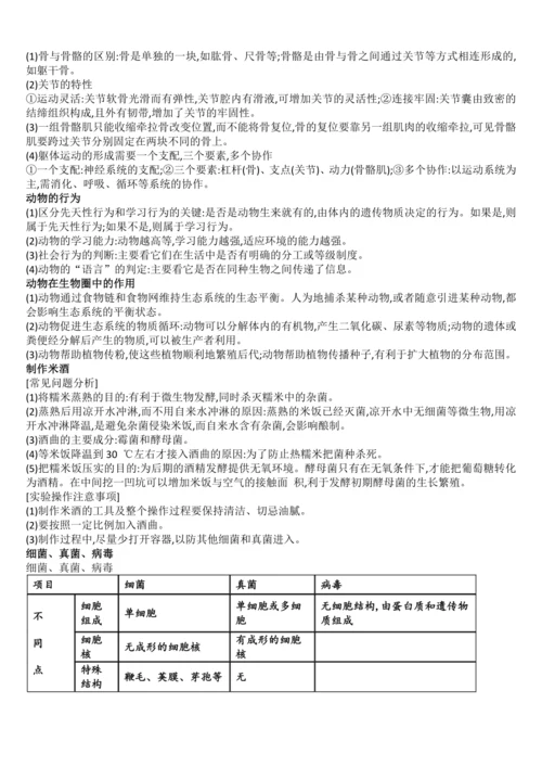 初中生物学历年中考题考点（全册，会考必备）学案