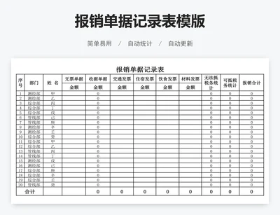 报销单据记录表模版