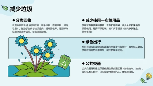 绿色插画风环保校园科普PPT模板