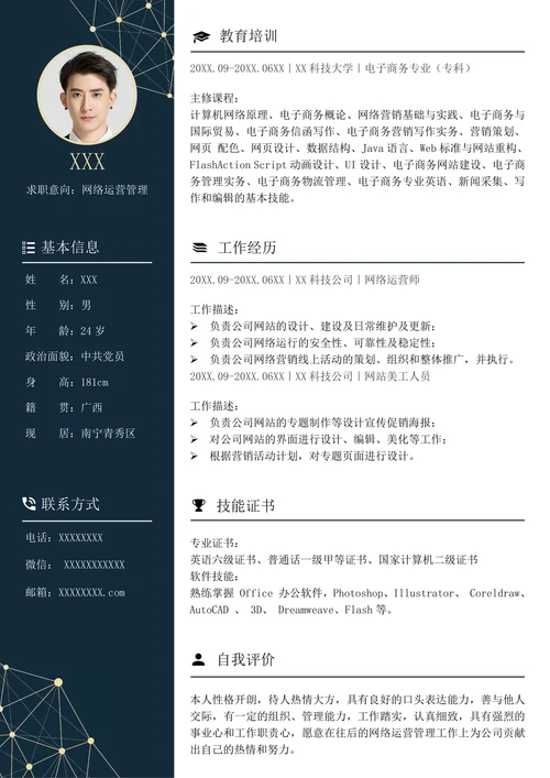 蓝色现代电子商务求职简历套装